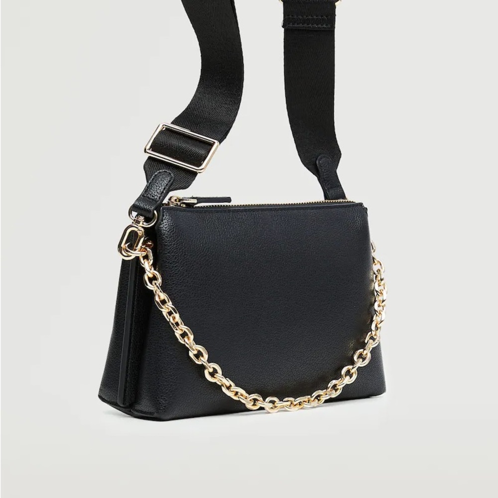 Mango Black Crossbody Bag with Gold Chain